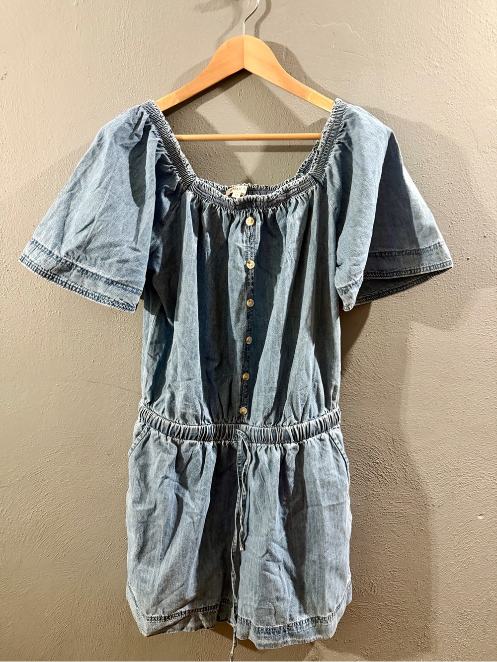 Wishlist Light Blue Denim Off-Shoulder Romper